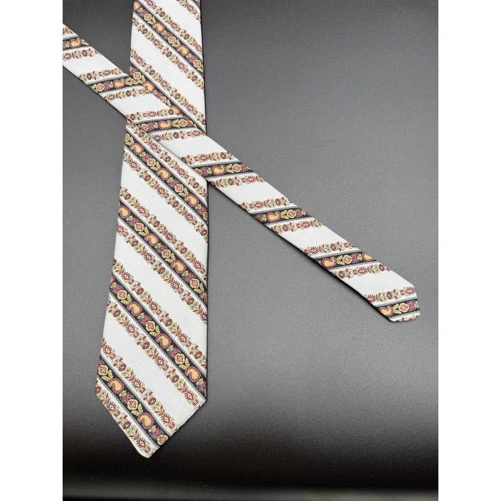 Bene Mens Necktie Stripe Paisley Floral Grey Red Yellow Polyester 3.25